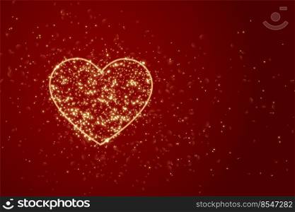 red background with heart made with sparkles