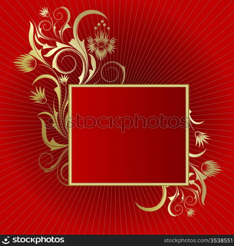 Red background with white frame from abstract branch and leaves