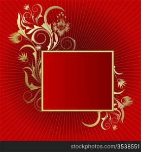 Red background with white frame from abstract branch and leaves