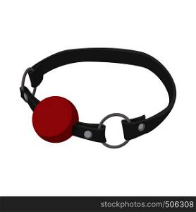 Red ball gag with a belticon icon in cartoon style on a white background. Red ball gag with a belticon icon, cartoon style