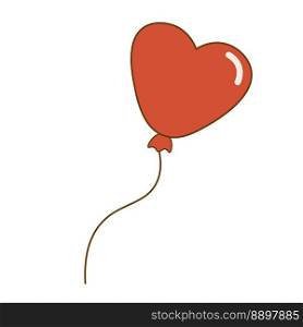 Red balloon in heart form in retro style. Valentines Day. Isolate on white background. Vector illustration
