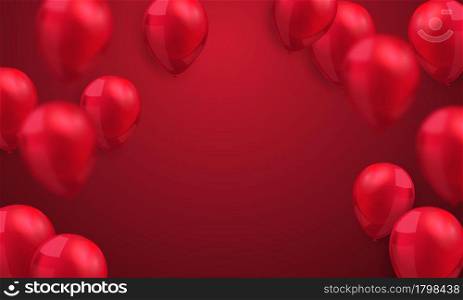 Red balloons, concept design template holiday Happy valentines Day, background Celebration Vector illustration.