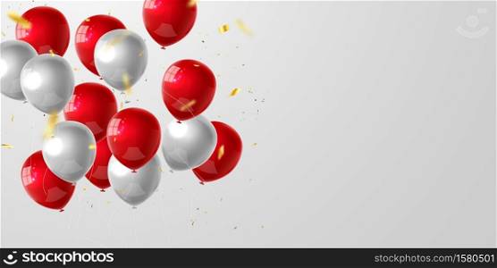 Red balloons, confetti concept design National sovereignty and children s day turkey greeting background. Celebration Vector illustration.