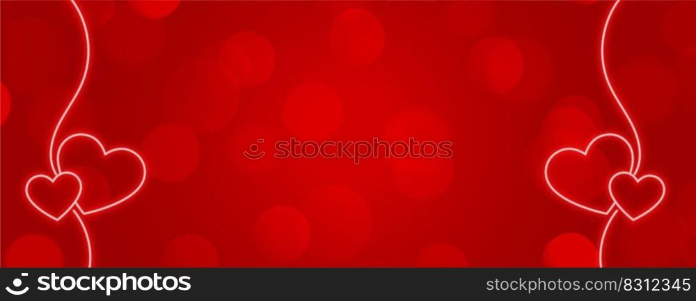 red banner design with neon hearts decoration