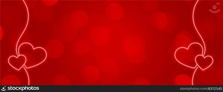 red banner design with neon hearts decoration