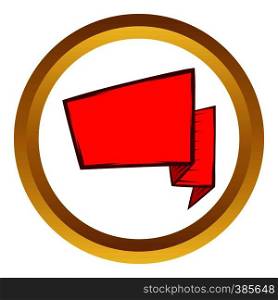 Red banner vector icon in golden circle, cartoon style isolated on white background. Red banner vector icon, cartoon style