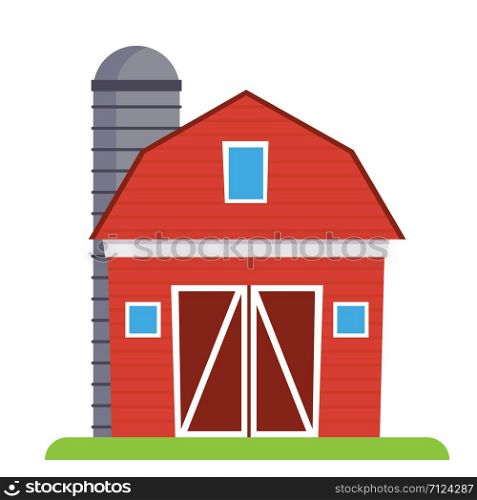 Red barn with silo, vector illustration