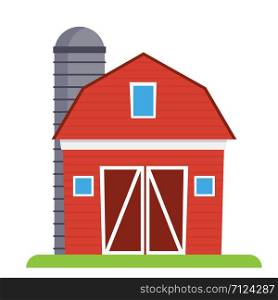 Red barn with silo, vector illustration