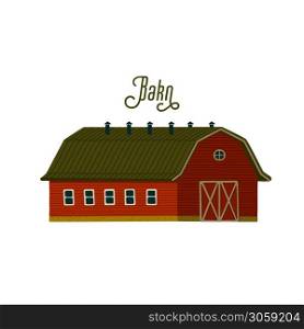 Red barn. Wooden Barn house or stable in rustic retro style. Vector illustration in flat cartoon style on white background. Red barn. Wooden Barn house or stable in rustic retro style.