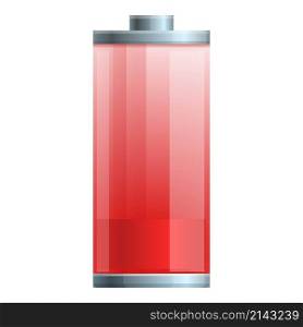 Red battery icon cartoon vector. Full energy. Low empty. Red battery icon cartoon vector. Full energy