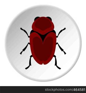 Red beetle icon in flat circle isolated vector illustration for web. Red beetle icon circle