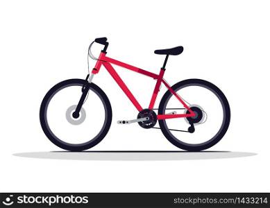 Red bicycle semi flat RGB color vector illustration. Outdoor racing vehicle. Transport for extreme sport. Exercise gear for active lifestyle. Classic bike isolated cartoon object on white background. Red bicycle semi flat RGB color vector illustration