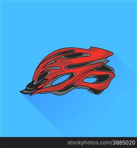 Red Bike Helmet Isolated on Blue Background.. Bike Helmet