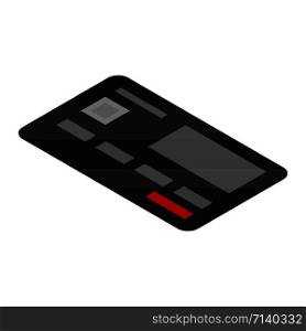 Red black credit card icon. Isometric of red black credit card vector icon for web design isolated on white background. Red black credit card icon, isometric style