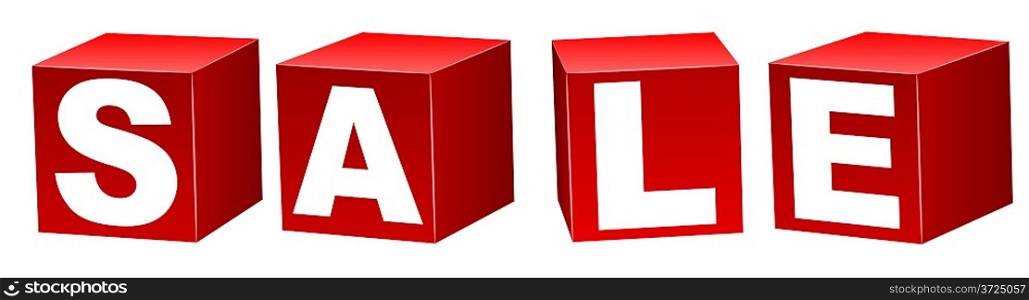 Red blocks with letters forming word sale.