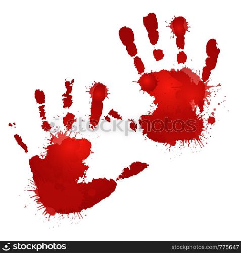 Red bloody hand prints with splashes. Vector element for your creativity. Red bloody hand prints with splashes.