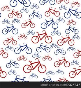 Red Blue Bicycle Silhouette Seamless Pattern on White Background. Red Blue Bicycle Silhouette Seamless Pattern