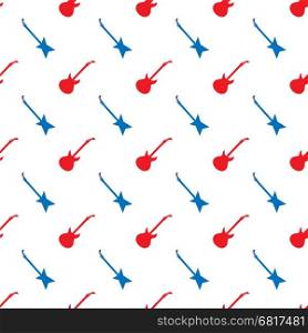 Red Blue Guitar Silhouettes Seamless Pattern on White Background. Red Blue Guitar Silhouettes Seamless Pattern