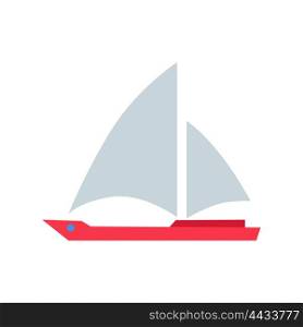 Red Boat with White Sails. Red boat with white sails icon in flat style isolated on white background. Vector illustration