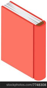 Red book hardcover in isometric design cartoon style. Textbook attribute of study and knowledge. Education infographic template design with schoolbook on white background, studying student element. Red book hardcover in isometric design cartoon style. Textbook attribute of study and knowledge