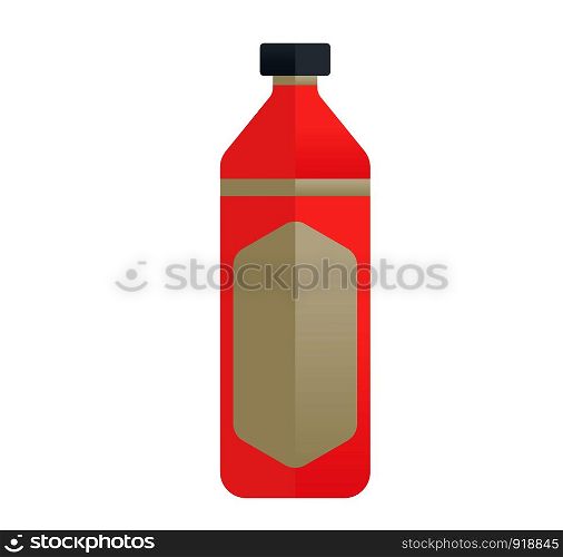 Red bottle and can with beer on white background. Flat style vector illustration.