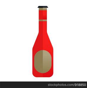 Red bottle and can with beer on white background. Flat style vector illustration.