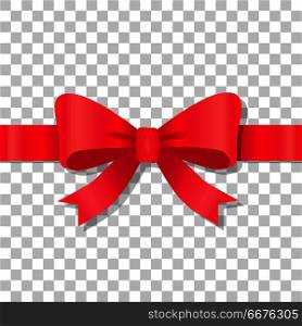 Red bow icon on Transparent Background. Holiday. Red bow icon on transparent background. Holiday bow with ribbon on transparency. Gift knot of ribbon in flat design. Overwhelming bow decorative element. Vector cartoon illustration. Classical bow