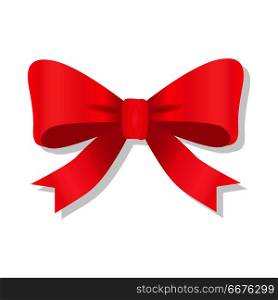 Red Bow Isolated on White. Pussy Bright Bowknot.. Red bow isolated on white. Pussy bright bowknot. Single gift knot of ribbon in flat style design. Overwhelming bow decorative element. Vector cartoon illustration of bow and ribbon. Classical bow