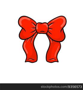 Red bow with ribbon. Clothing decoration and women hair accessories. Cartoon illustration. Red bow with ribbon. Clothing decoration