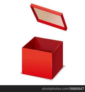 Red box opened, paper, cardboard. Vector template isolated mockup for design products. Red box opened, paper, cardboard. Vector template isolated mockup for design products, package, branding.