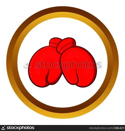 Red boxing gloves vector icon in golden circle, cartoon style isolated on white background. Red boxing gloves vector icon