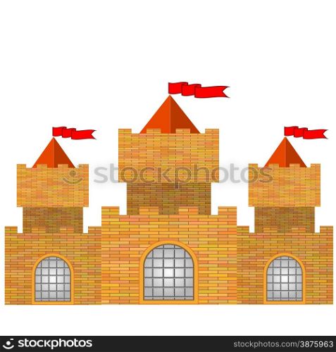 Red Brick Castle Isolated on White Background.. Red Brick Castle