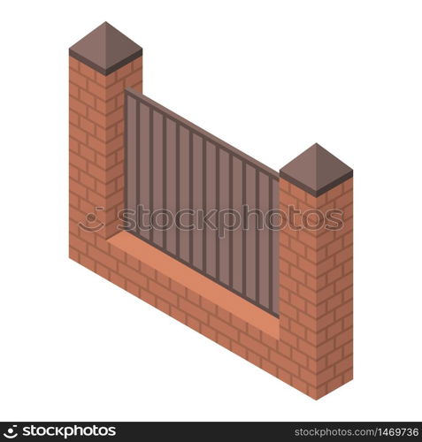 Red brick fence icon. Isometric of red brick fence vector icon for web design isolated on white background. Red brick fence icon, isometric style