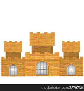 Red Brick Old Castle Isolated on White Background. Brick Castle