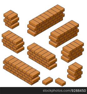 Red brick wall of house. Element of building construction. Corner of Stone object. Isometric illustration. Symbol of protection and security. Red brick wall of house.
