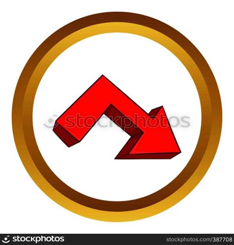 Red broken arrow vector icon in golden circle, cartoon style isolated on white background. Red broken arrow vector icon