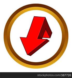 Red broken arrow vector icon in golden circle, cartoon style isolated on white background. Red broken arrow vector icon
