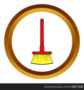 Red brush for a floor vector icon in golden circle, cartoon style isolated on white background. Red brush for a floor vector icon
