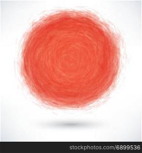 Red brush stroke in the form of a circle. Red brush stroke in the form of a circle with gray drop shadow on white background. Drawing created in ink sketch handmade technique. Vector illustration clip-art design element save in 10 eps