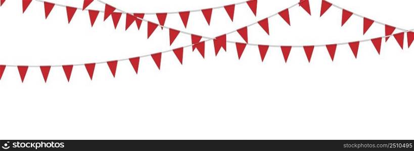 Red bunting party flags isolated on white background, vector illustration