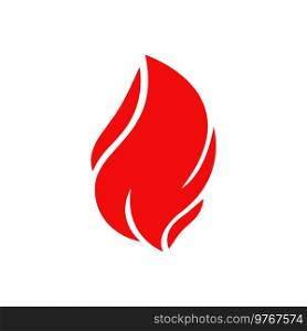 Red burning fire, isolated vector icon, torch flame, c&fire symbol. Shining flare with long waving tongues. Decorative design element, cartoon ignition. Red burning fire, torch flame isolated vector icon