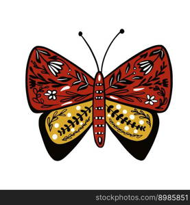 Red butterfly vector isolated on a white background. Folk style. Vector illustration.. Red butterfly vector isolated . Folk style.