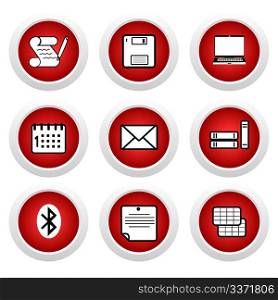 Red buttons with icon 9. Vector
