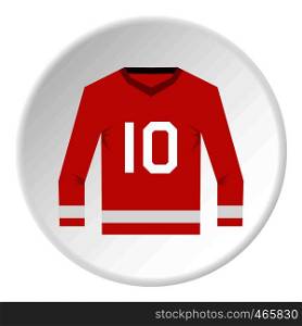 Red Canadian hockey jersey icon in flat circle isolated on white vector illustration for web. Canadian hockey jersey icon circle