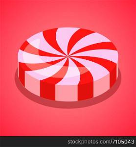 Red candy swirl icon. Isometric of red candy swirl vector icon for web design isolated on white background. Red candy swirl icon, isometric style