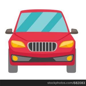 Red car. Front view. Vector cartoon illustration isolated on white background.. Red car vector cartoon illustration.