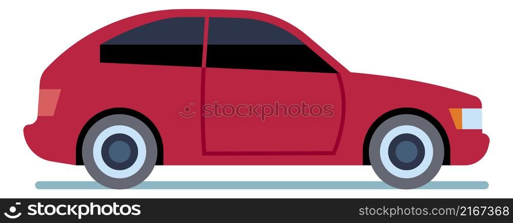 Red car icon. Cute cartoon auto side view isolated on white background. Red car icon. Cute cartoon auto side view