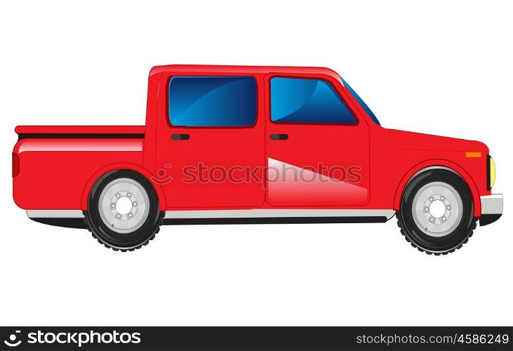 Red car with basket. Red passenger car with basket on white background