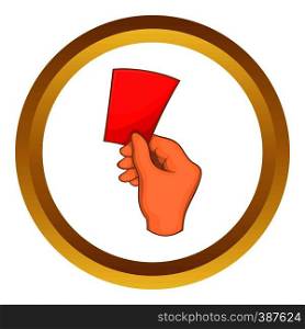Red card football vector icon in golden circle, cartoon style isolated on white background. Red card football vector icon