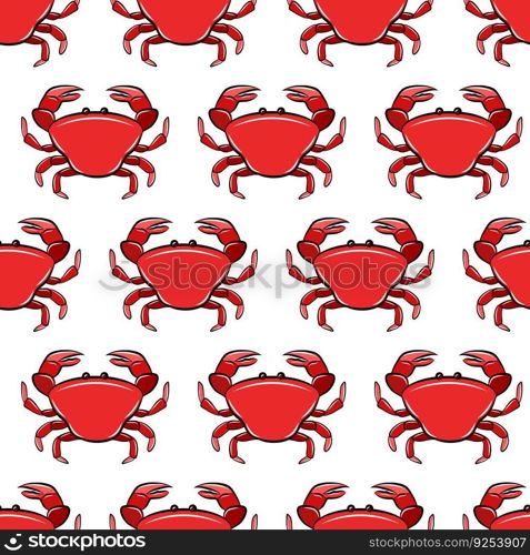 Red cartoon cancer crab mollusk, sea fish langouste crustacean animal. Isolated flat seamless pattern template. Vector colorful fabric print.